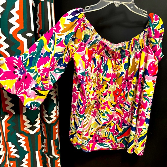 SHEIN Tops - Off the shoulder tropical smocked top size large